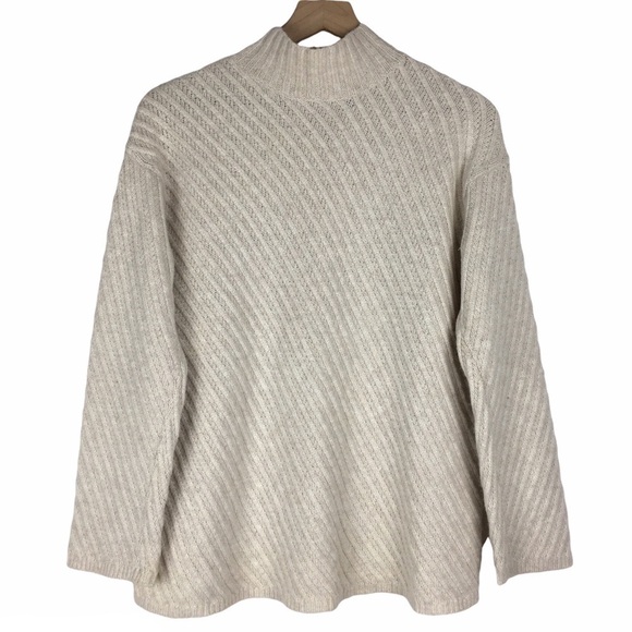J JILL Sweater Wool Cashmere Mock Neck Ribbed Neutral Minimalist Size Medium - Picture 1 of 11